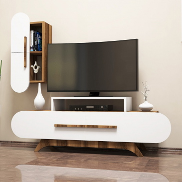 Tv-meubel Rose Wit/Walnoot Incl. Wandschap