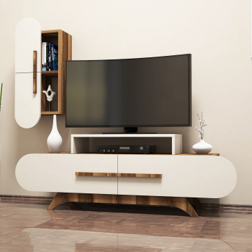 Tv-meubel Rose Crème/Walnoot Incl. Wandschap