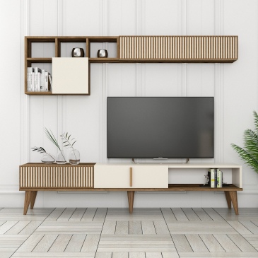 Tv-meubel + Wandschap Milan Melamine Walnoot Crème