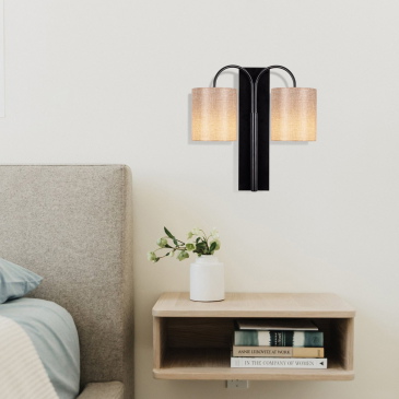 Wandlamp Baston 2-Lichts Crème/Zwart