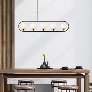 Hanglamp Jewel Metaal Zwart Crème 5-Lichts