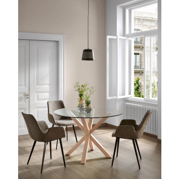 Kave Home Ronde Glazen Tafel Argo Houteffect Ø119cm