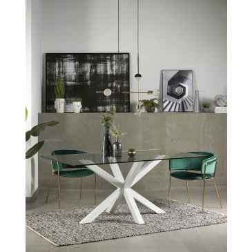 Kave Home Glazen Tafel Argo Stalen Poten Wit 200x100cm