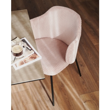 Kave Home Eetkamerstoel Yunia Roze Corduroy