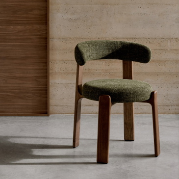 Kave Home Eetkamerstoel Granite Groen/Bruin Chenille En Essenhout 