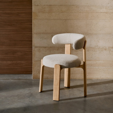 Kave Home Eetkamerstoel Granite Beige/Naturel Chenille En Essenhout 