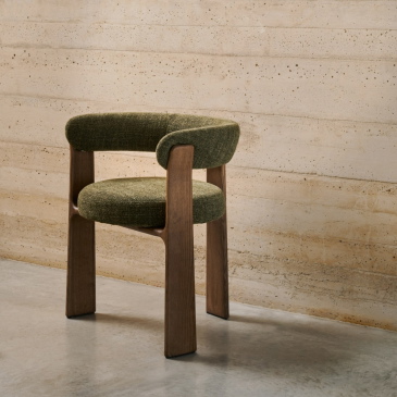 Kave Home Eetkamerstoel Granite 3-poten Groen/Bruin Chenille En Essenhout 