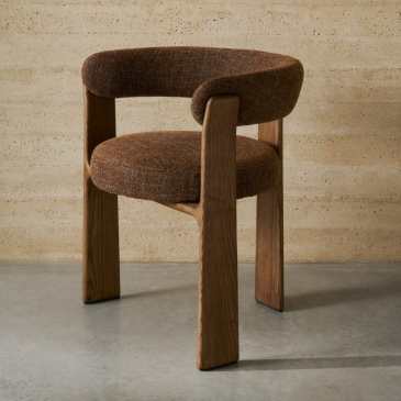 Kave Home Eetkamerstoel Granite 3-poten Bruin Chenille En Essenhout 