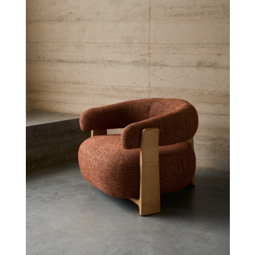 Kave Home Fauteuil Granite Terracotta/Naturel Chenille En Essenhout