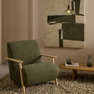 Kave Home Fauteuil Meghan Groen/Naturel Chenille En Essenhout