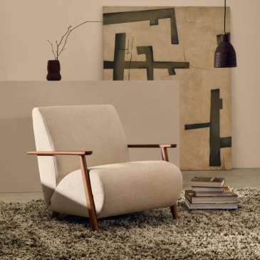 Kave Home Fauteuil Meghan Parel/Bruin Chenille En Essenhout