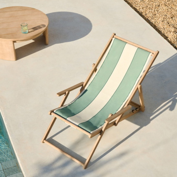 Kave Home Strandstoel Vilara Outdoor Acaciahout met Groen en Beige Strepen