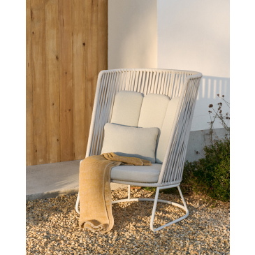 Kave Home Fauteuil Saconca Grijs Outdoor met Hoog Rugleuning Touw