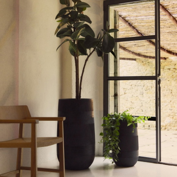 Kave Home Bloempot Tival Cement Zwart Set van 2