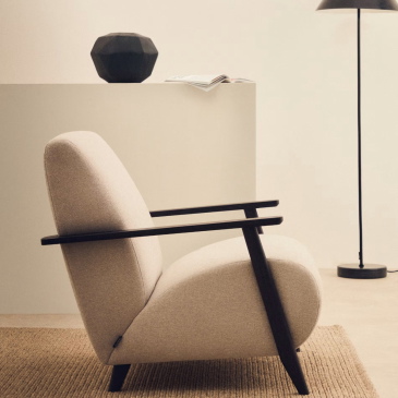 Kave Home Fauteuil Meghan Parel/Wengé Chenille En Essenhout