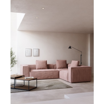 Kave Home Hoekbank Blok 3-Zits Dik Roze Ribstof 290x230cm