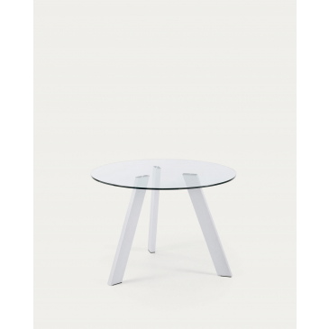 Kave Home Ronde Glazen Tafel Carib en Stalen Poten Wit Ø110cm