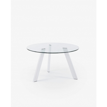 Kave Home Ronde Glazen Tafel Carib en Stalen Poten Wit Ø130cm