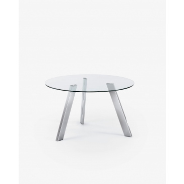 Kave Home Ronde Glazen Tafel Carib Stalen Poten Chroom Ø130cm