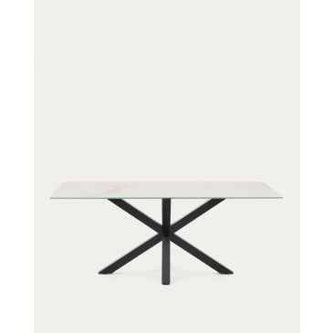 Kave Home Eettafel Argo Epoxy Zwart en Kalos Blanco 200x100cm