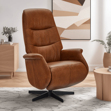 Relaxfauteuil Delta Tan Leer/Zwart - Giga Meubel