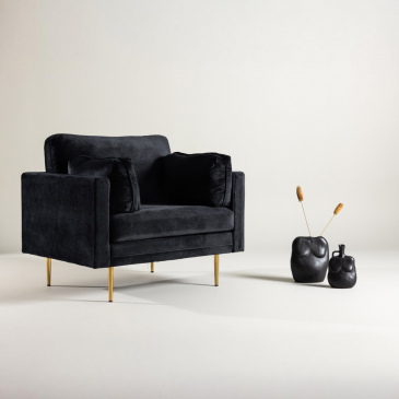 Fjôrd Fauteuil Boom Velvet Zwart & Gouden Onderstel