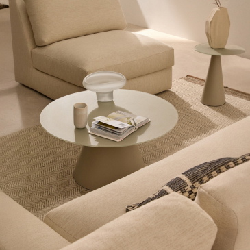 Kave Home Salontafel Wilshire Gehard Glas en Metaal Matgrijs Ø80cm