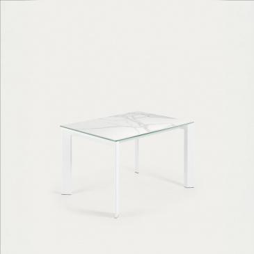 Kave Home Uitschuifbare Tafel Axis Porselein met Wit Stalen Poten 140 (200)cm
