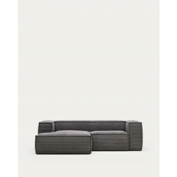 Kave Home 2-zitsbank Blok Grijs Ribstof Chaise Longue Links 240cm