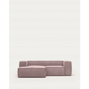 Kave Home 2-zitsbank Blok Roze Ribstof Chaise Longue Links 240cm