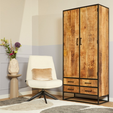 StarFurn Kabinetkast Denver Naturel Mangohout en Staal 90cm