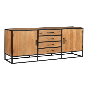 StarFurn Dressoir Denver Mangohout en Staal Naturel 210cm