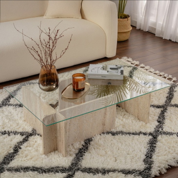 Salontafel Flavio Glas/Travertinlook