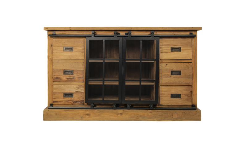 HSM Collection Dressoir Blackburn Open 140cm Naturel/Zwart Teak/Metaal