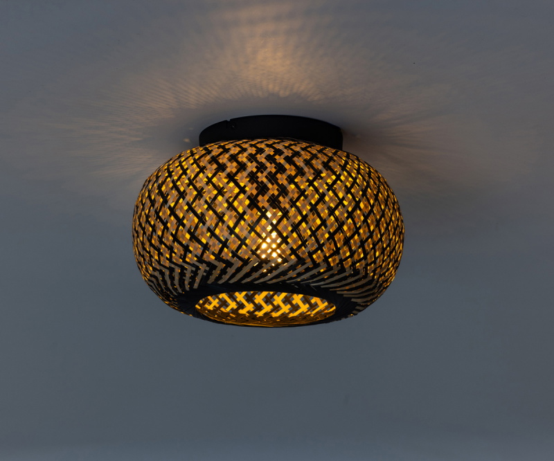 Plafondlamp Otis Rotan Naturel/Zwart Ø30cm - Giga Meubel