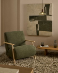 Kave Home Fauteuil Meghan Groen/Naturel Chenille En Essenhout