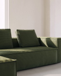 Kave Home 3-zitsbank Blok Chaise Longue Links Groen Ribstof 300cm