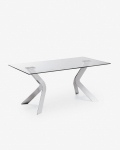 Kave Home Glazen Tafel Westport en Stalen Poten Chroom 180x90cm