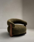 Kave Home Fauteuil Granite Groen/Bruin Chenille En Essenhout