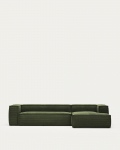 Kave Home 4-zitsbank Blok Chaise Longue Rechts Groen Ribstof 330cm