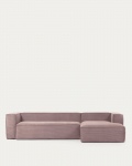 Kave Home 4-zitsbank Blok Roze Ribstof Chaise Longue Rechts 330cm