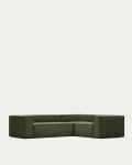 Kave Home Hoekbank Blok 3-zits Dik Groen Ribstof 290x230cm