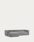 Kave Home 3-zitsbank Blok Ribstof Grijs Chaise Longue Links 300cm