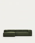 Kave Home 3-zitsbank Blok Chaise Longue Links Groen Ribstof 300cm