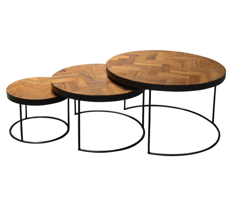 Livingfurn Salontafel Set van 3 Accent Teakhout Rond