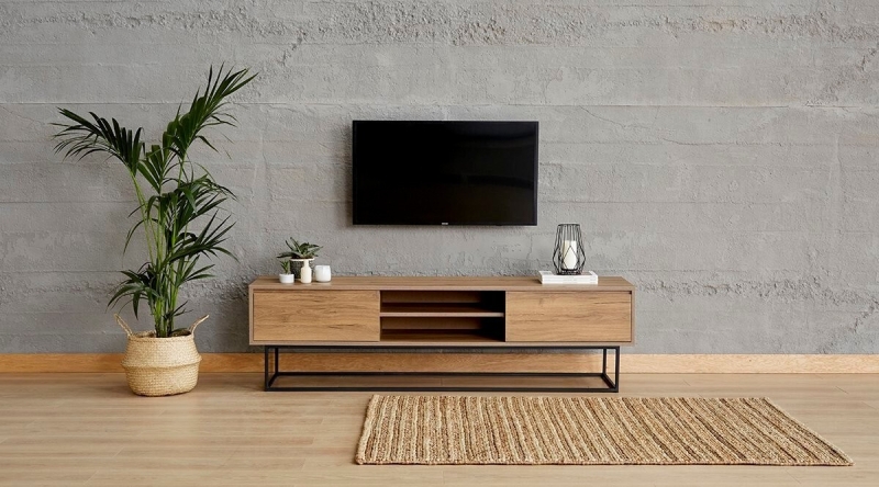 Tv-Meubel Laxus Melamine Walnoot Zwart 180cm