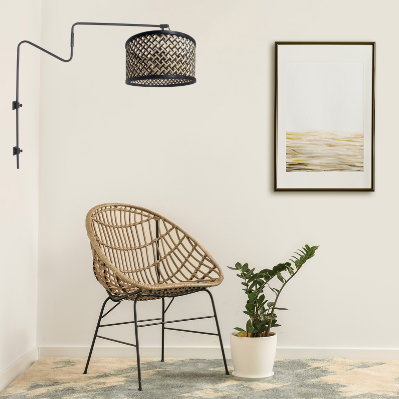 Anne Light & Home Wandlamp Linstrom met Zwenkarm Bamboe Naturel/Zwart