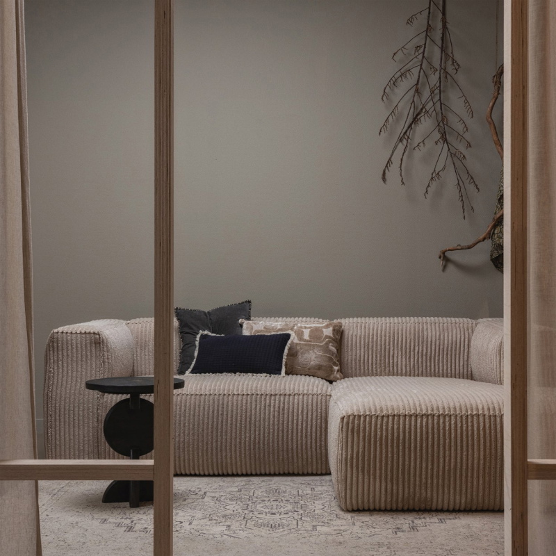 Woood Chaise Longue Bank Bean Rechts Ribstof Travertin