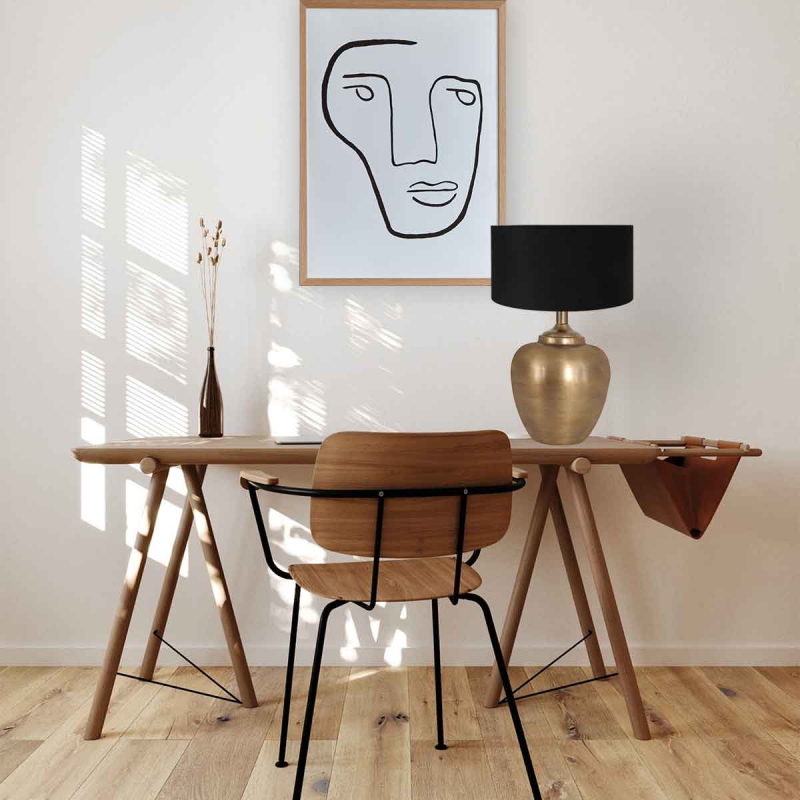 Steinhauer Tafellamp Brass Vaas Bol Linnen Zwart/Goud