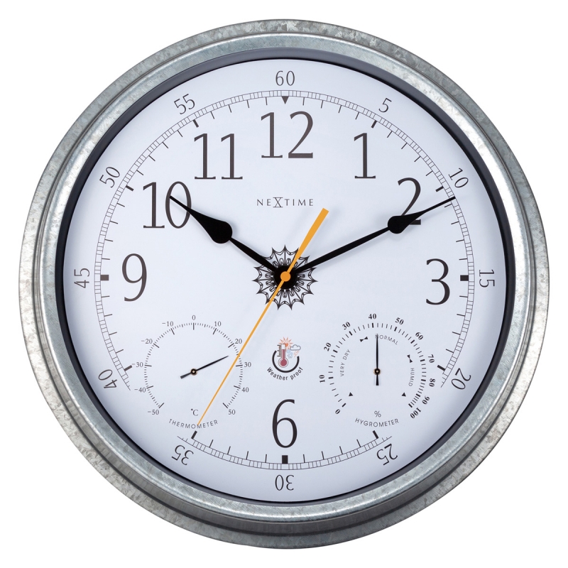 NeXtime Wandklok/Weerstation Tulip Weerbestendig Zilver Ø40cm